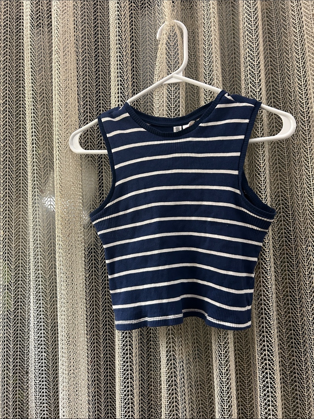 Striped Navy & White Ribbed Sleeveless Crop Top